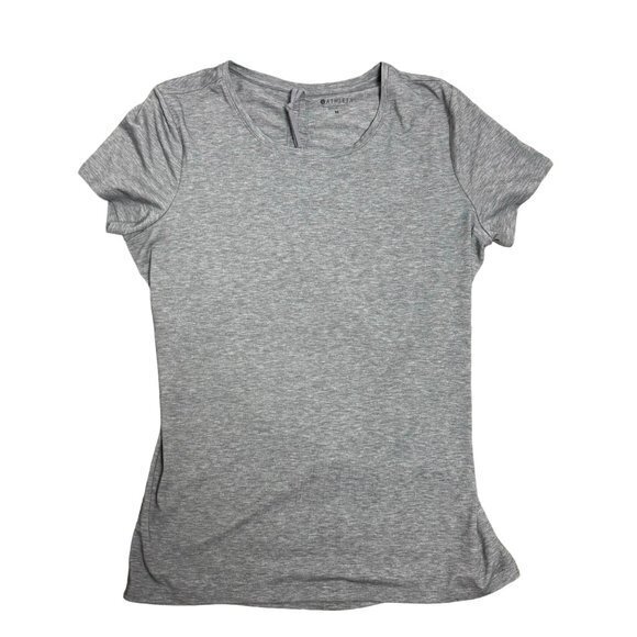 Athleta Womens Size Medium Gray Encore Short Sleeve Cinch Open Back Shirt - Picture 1 of 6